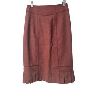Nanette Lepore High Waist Burgundy Pleated Tweed Skirt, Size 2